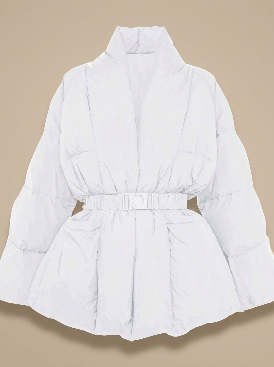Daunenjacke Damen Oversize mit Gürtel und Stehkragen für den Winter