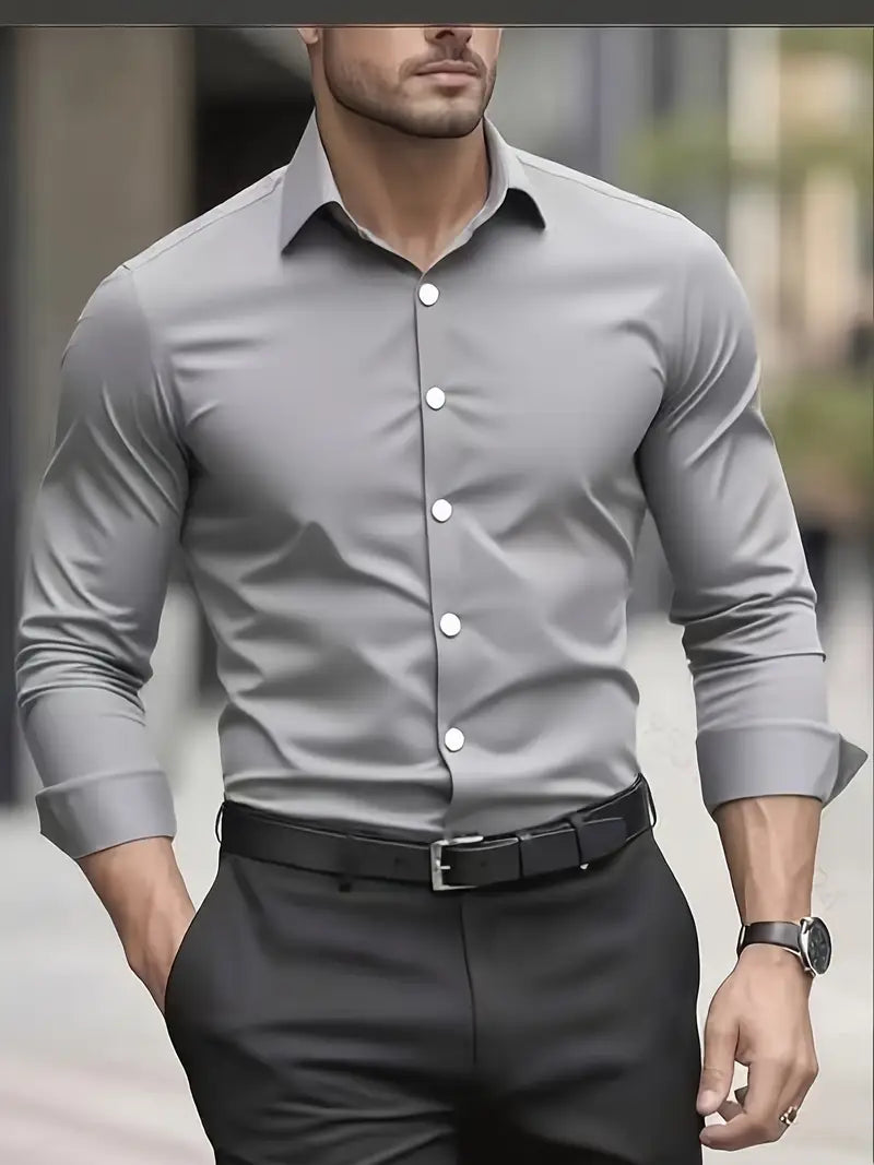 Herren Business-Hemd mit Kentkragen und langer Knopfleiste