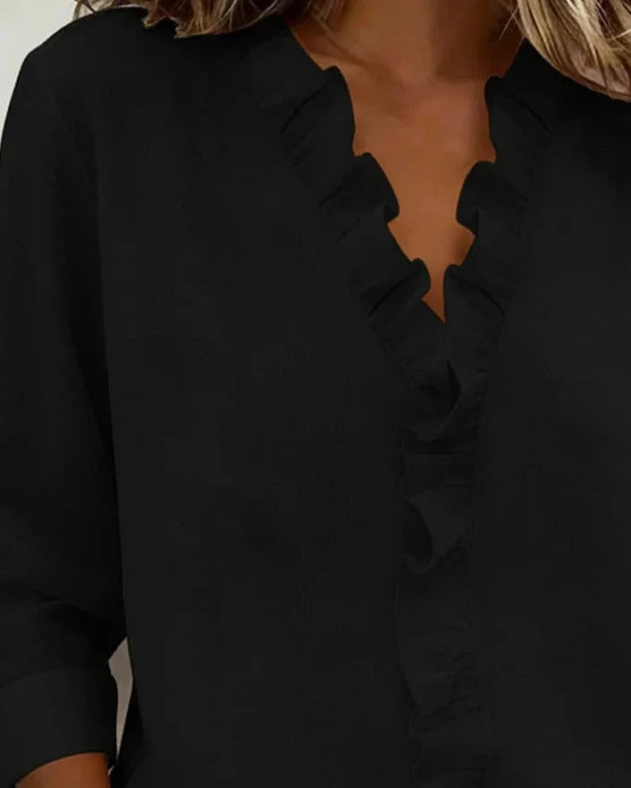 Bayer Modehaus - Damen Bluse mit Rüschen und V-Ausschnitt, langarm - Produktbild 3