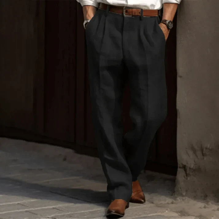 Herren Bundfaltenhose in Leinen-Optik, Schwarz