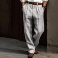Herren Bundfaltenhose mit weitem Bein in Leinen-Optik, Grau