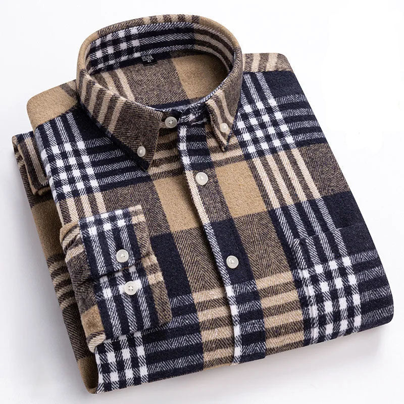 Kariertes Flanellhemd mit Button-Down-Kragen für Herren in Braun - Ansicht 3