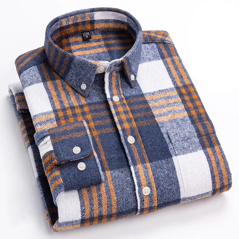 Kariertes Flanellhemd mit Button-Down-Kragen für Herren in Blau - Ansicht 6