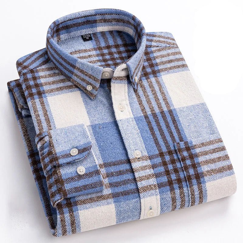 Kariertes Flanellhemd mit Button-Down-Kragen für Herren in Hellblau - Ansicht 8