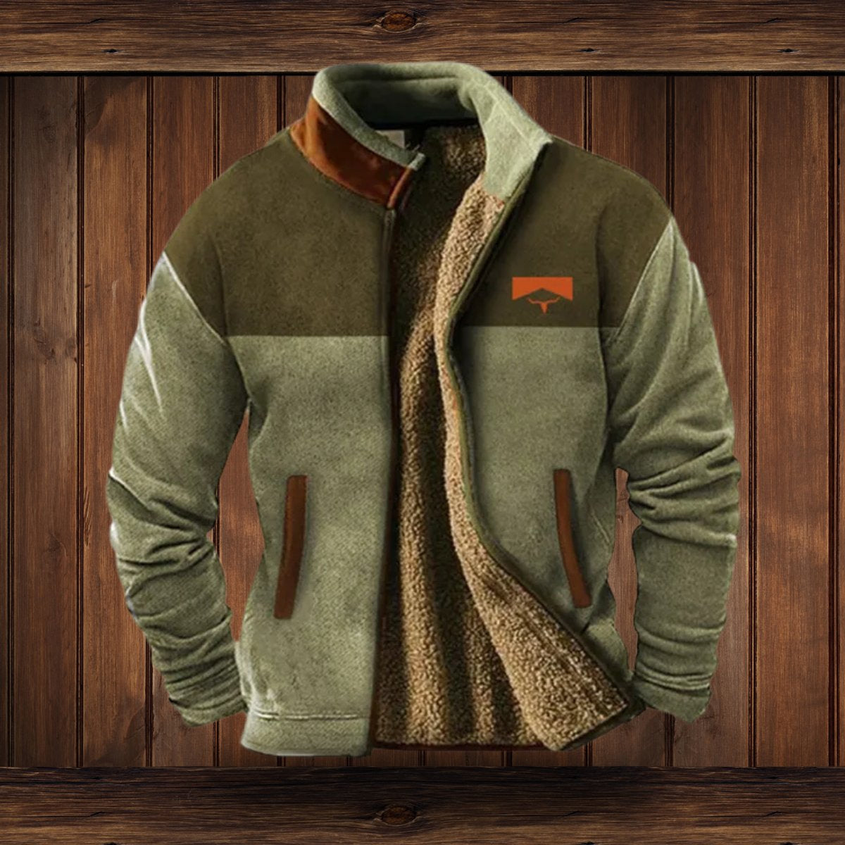 Fleecejacke Herren mit Sherpa-Futter und Aztekenmuster