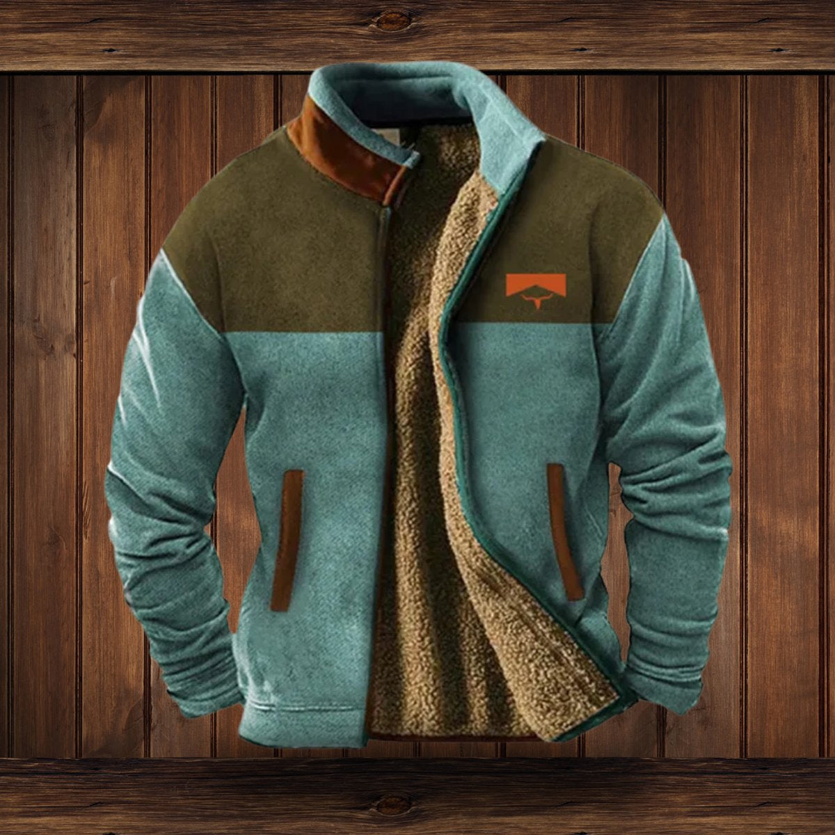 Fleecejacke Herren mit Sherpa-Futter und Aztekenmuster