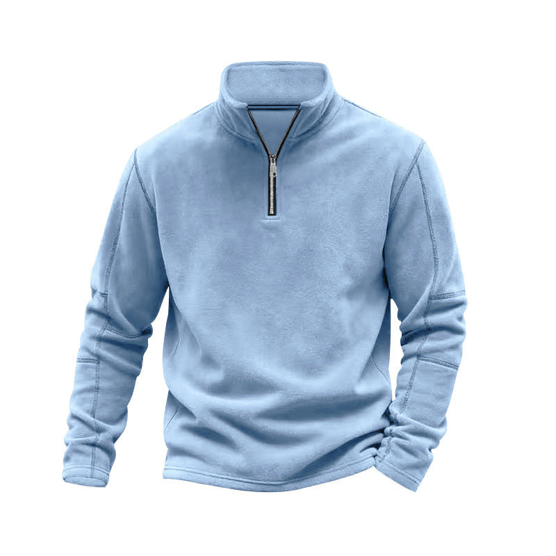 Fleecepullover mit Stehkragen und Kinnschutz für Herren in Blau