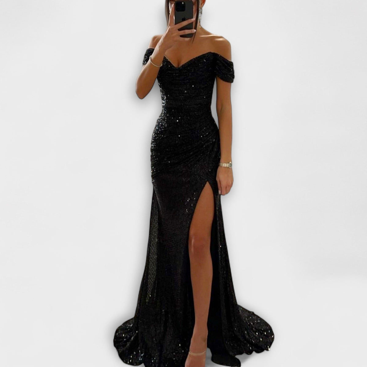 Glitzerkleid mit Schleppe und Beinschlitz für Damen