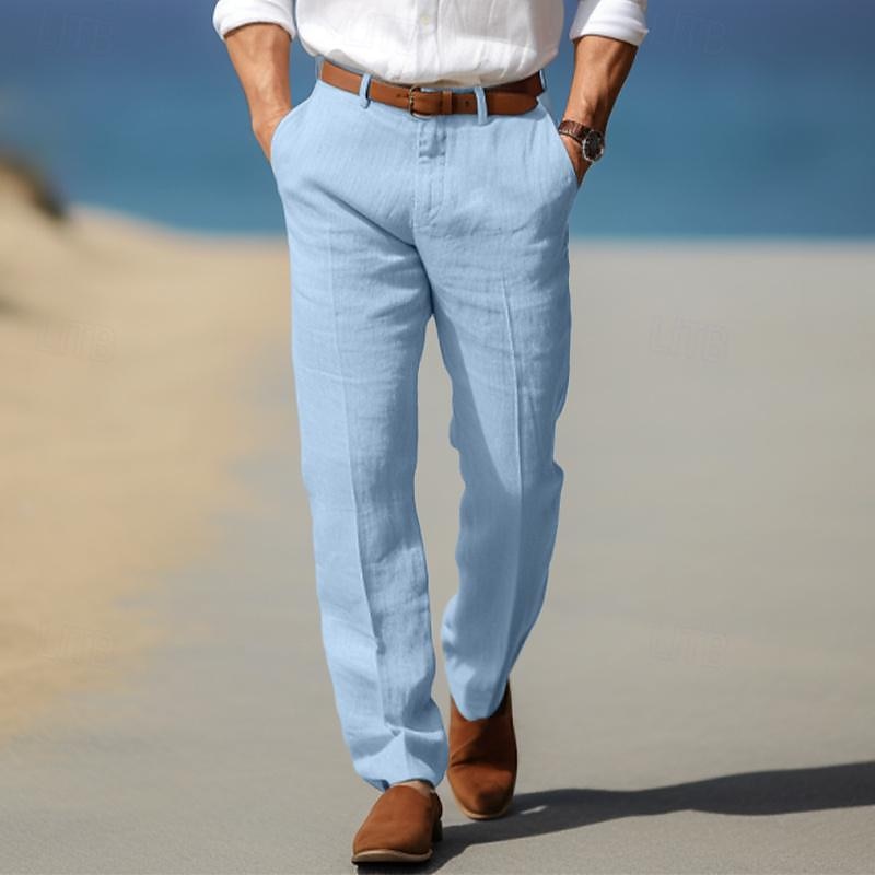 Herren Chinohose mit Bügelfalte in Leinen-Optik, Blau