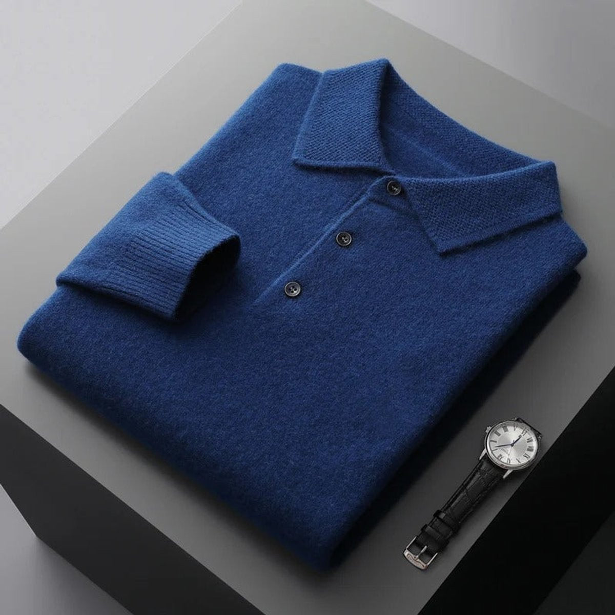 Herren Kaschmirpullover mit Polokragen und Knopfleiste für das Büro