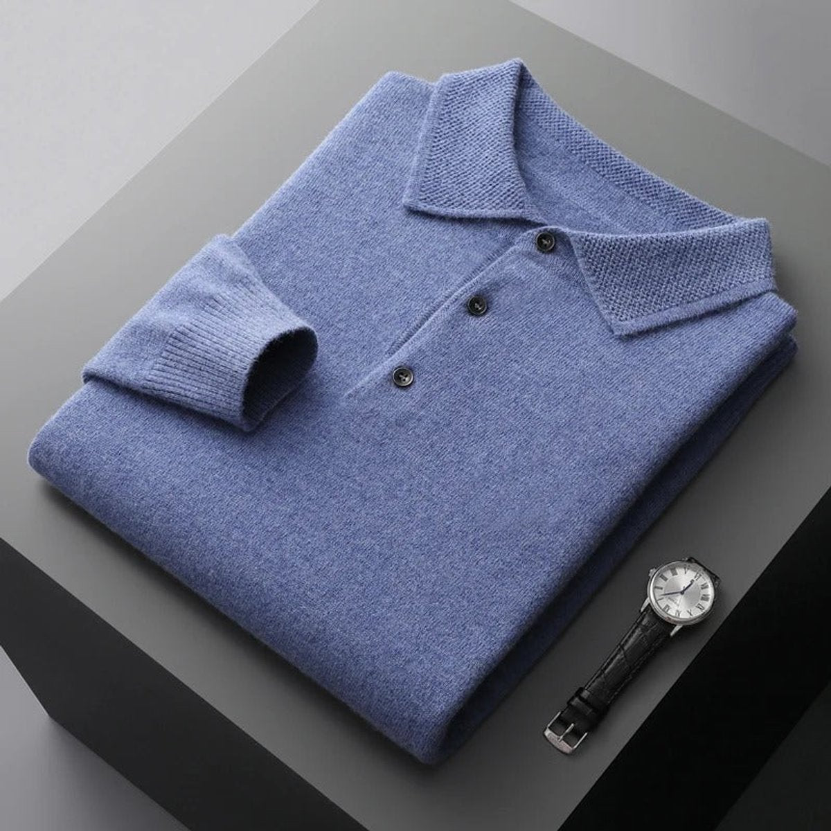 Herren Kaschmirpullover mit Polokragen und Knopfleiste für das Büro