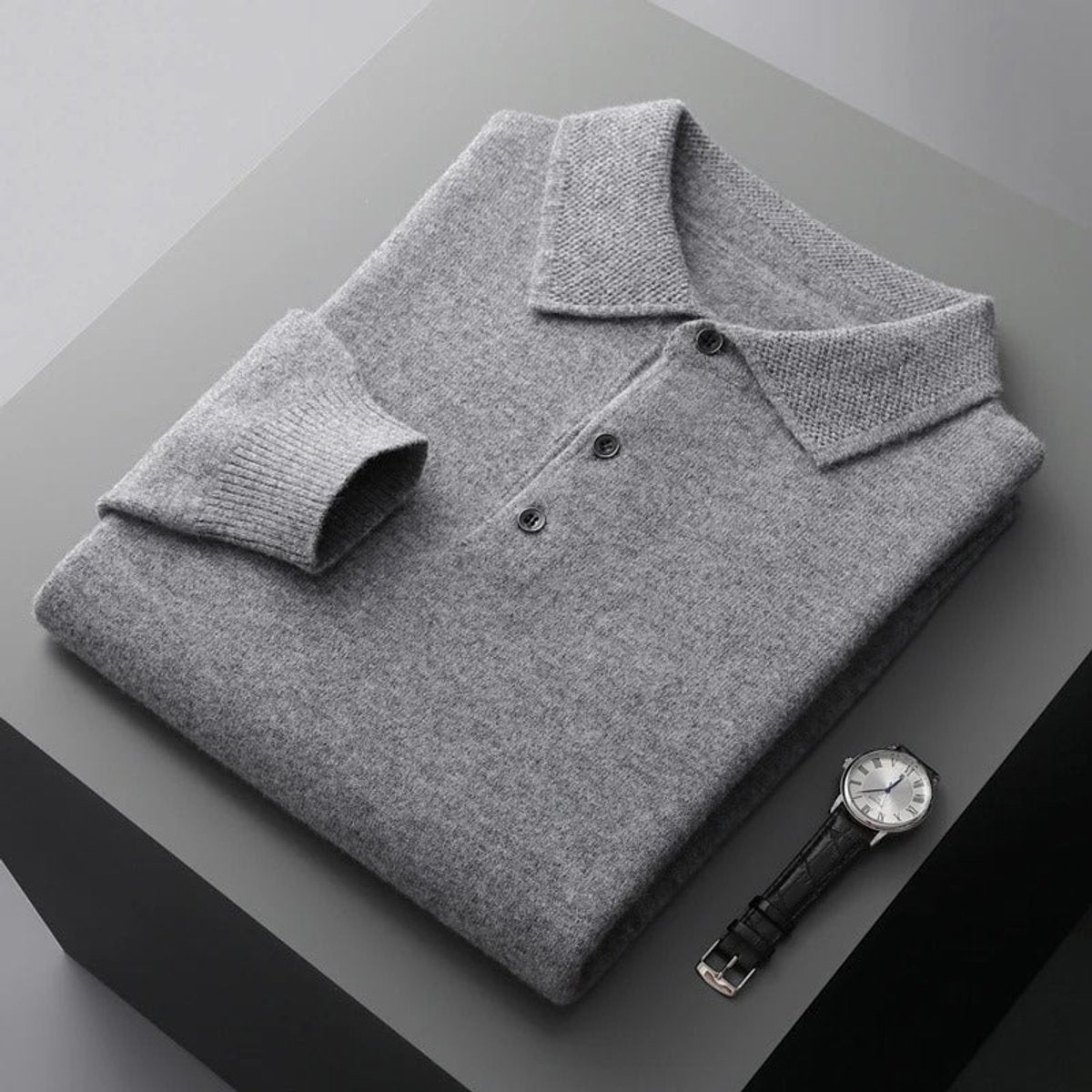 Herren Kaschmirpullover mit Polokragen und Knopfleiste für das Büro