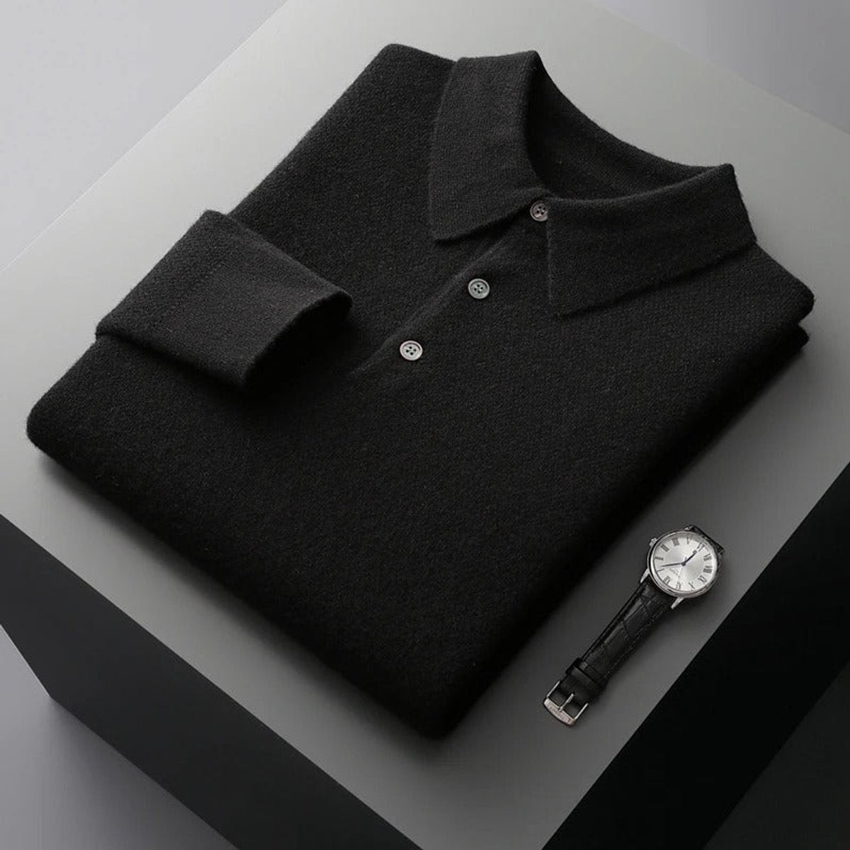 Herren Kaschmirpullover mit Polokragen und Knopfleiste für das Büro