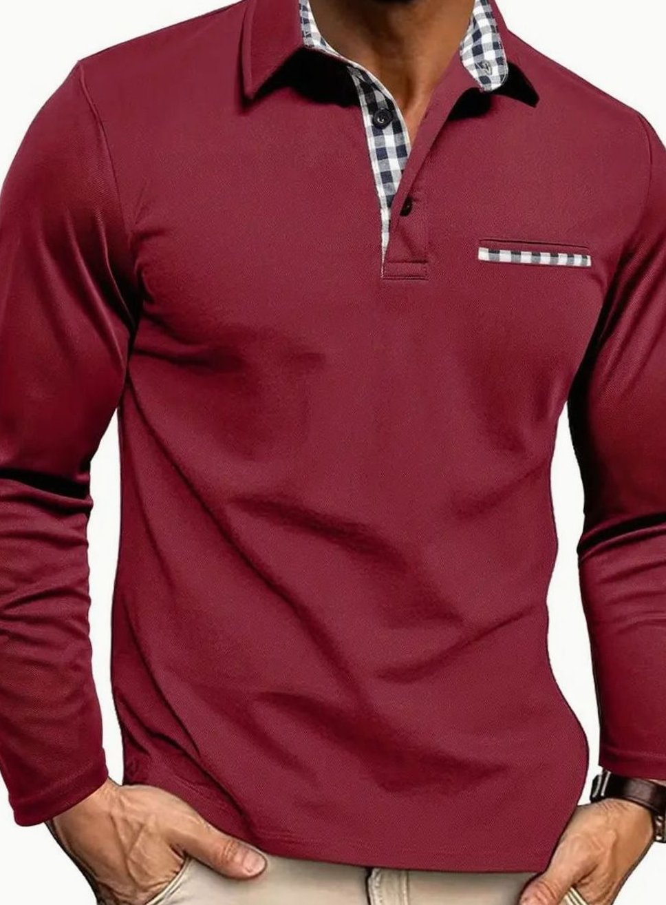 Winter Jacke Herren Langarm Poloshirt mit Karokragen und Brusttasche