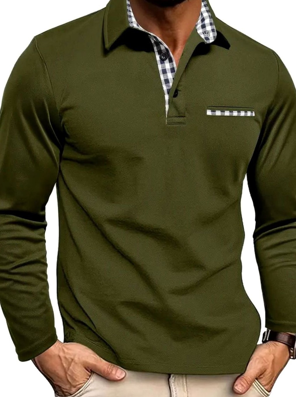 Winter Jacke Herren Langarm Poloshirt mit Karokragen und Brusttasche
