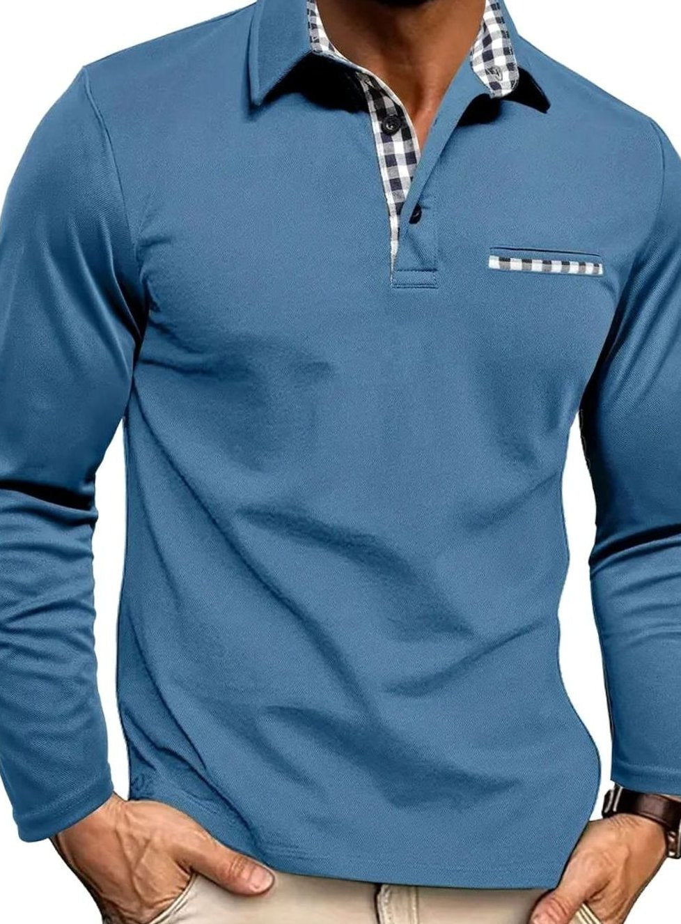 Winter Jacke Herren Langarm Poloshirt mit Karokragen und Brusttasche