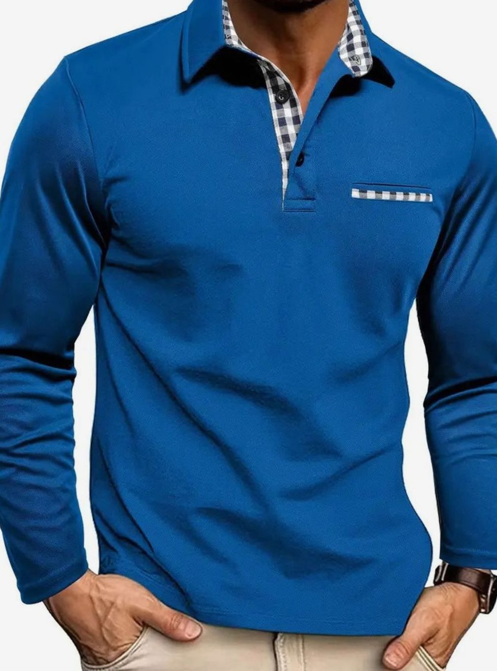 Winter Jacke Herren Langarm Poloshirt mit Karokragen und Brusttasche