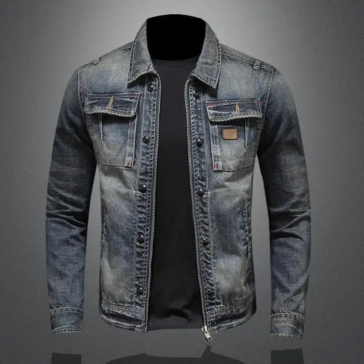 Herren Übergangsjacke aus Denim mit Vintage-Look und Reißverschluss