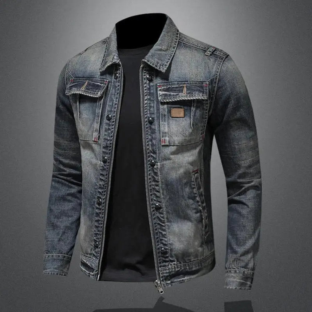 Herren Übergangsjacke aus Denim mit Vintage-Look und Reißverschluss