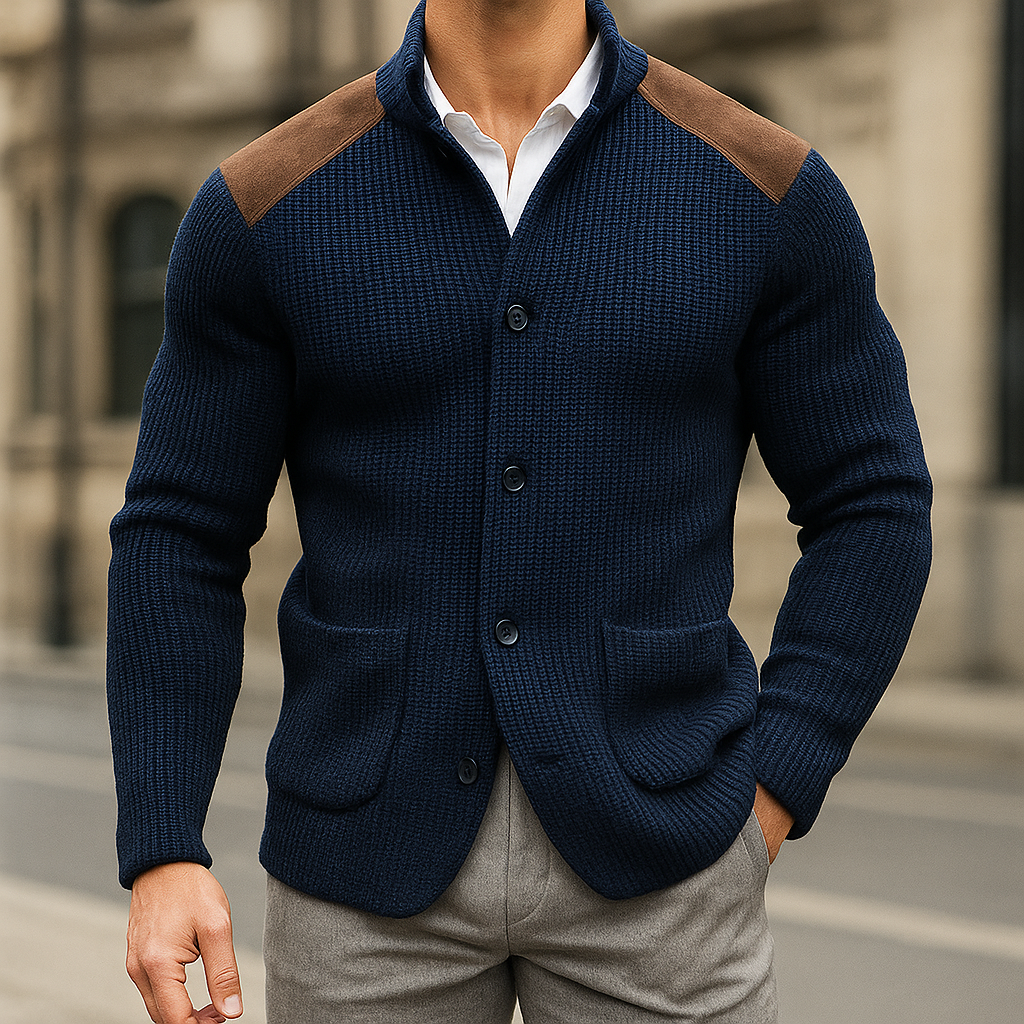 Herren Winter Strickjacke mit Akzenten an Schultern und Ellbogen