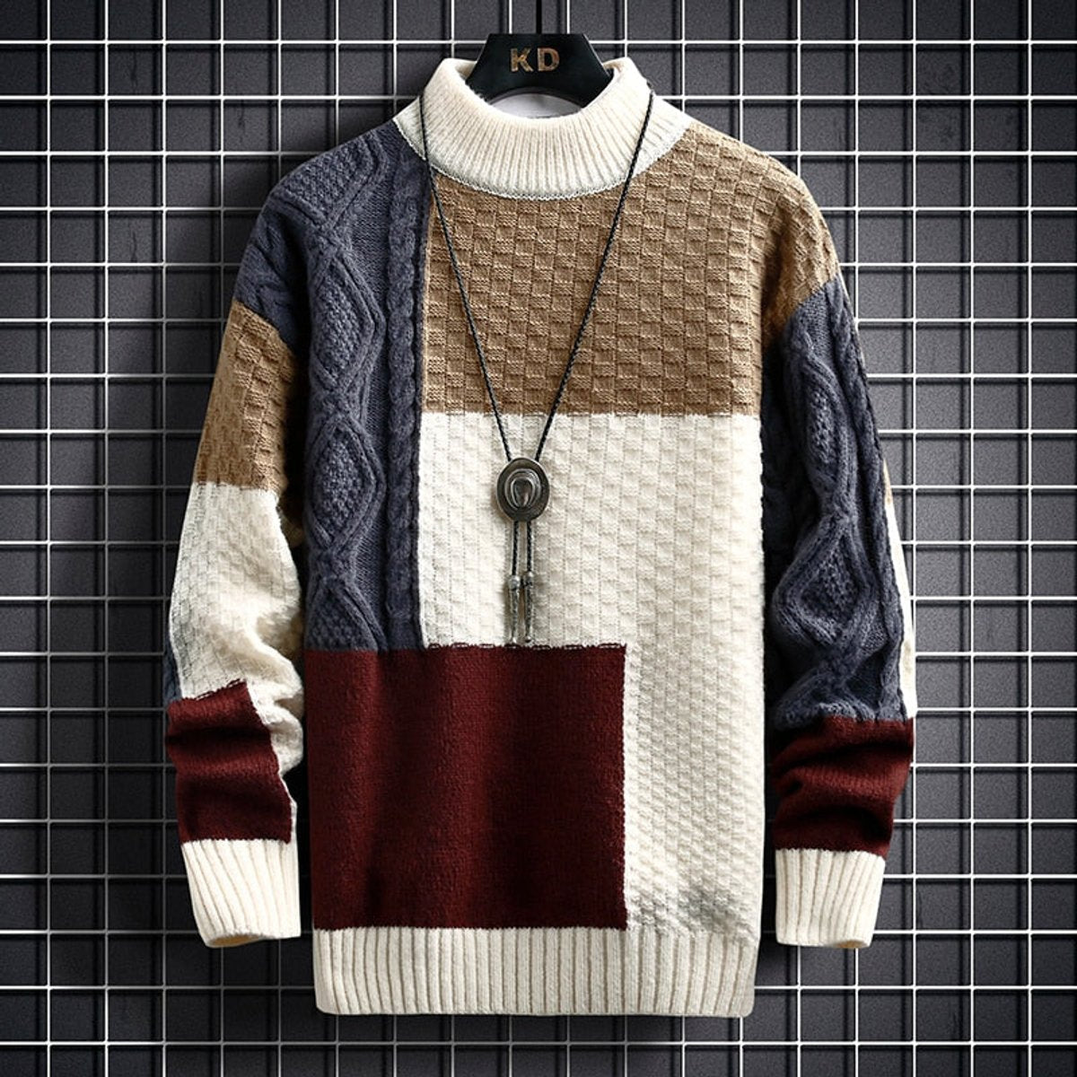 Herren Winter Strickjacke mit Colorblock und Zopfmuster in Grobstrick
