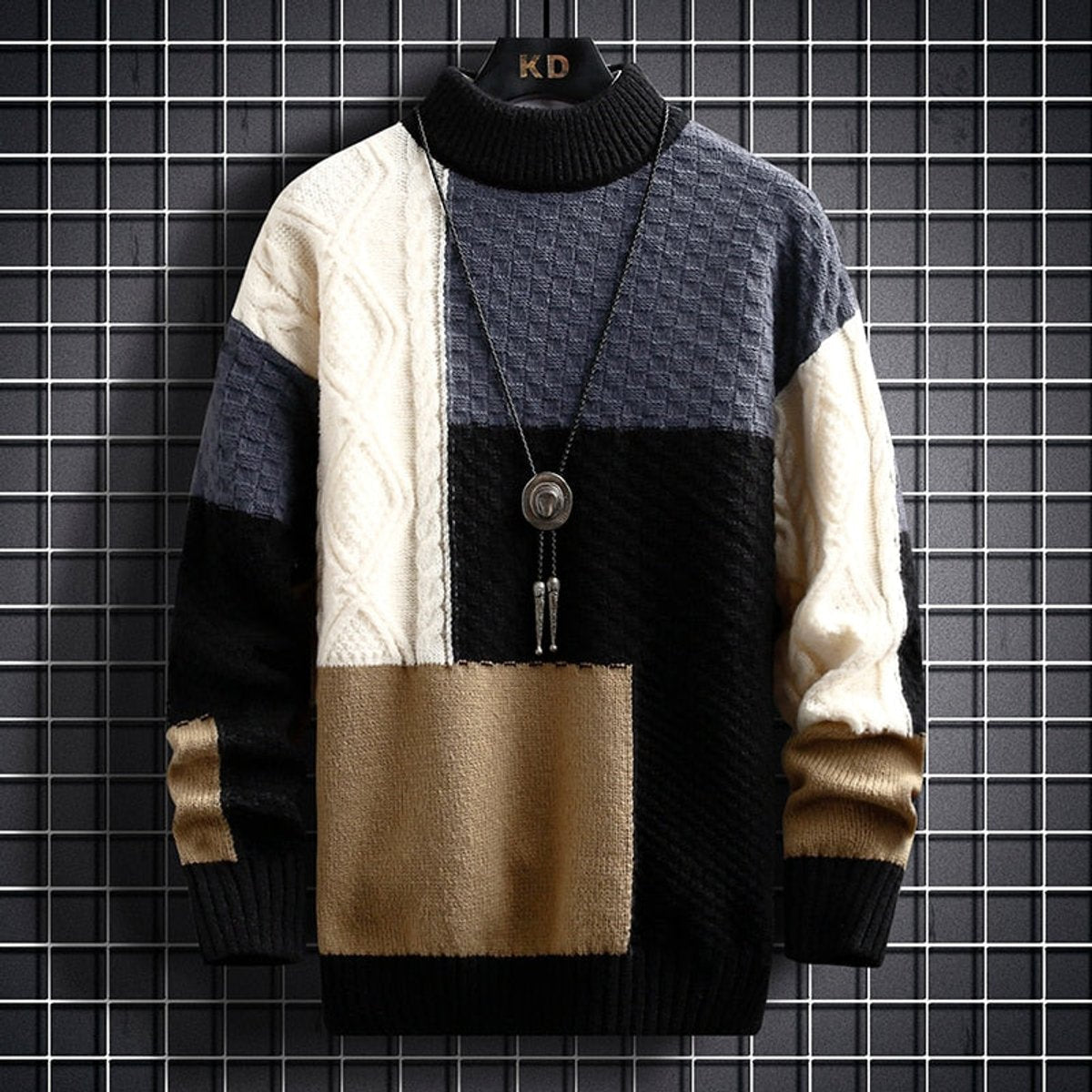 Herren Winter Strickjacke mit Colorblock und Zopfmuster in Grobstrick