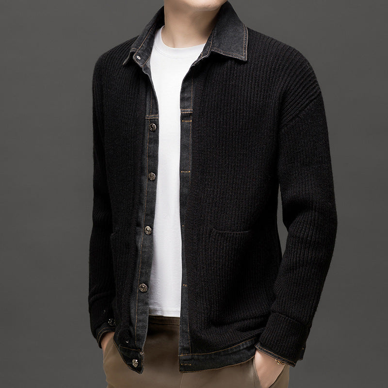 Herren Winter Strickjacke mit Strukturmuster, Knopfleiste und Kragen