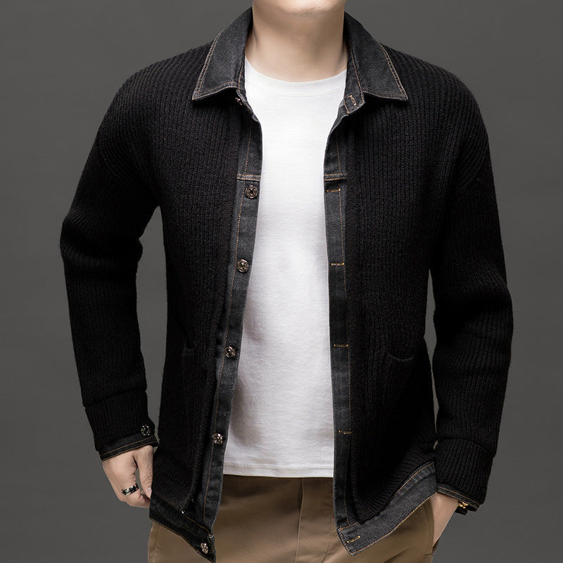 Herren Winter Strickjacke mit Strukturmuster, Knopfleiste und Kragen