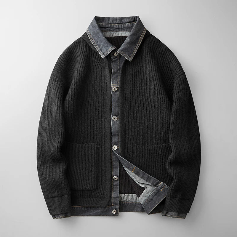 Herren Winter Strickjacke mit Strukturmuster, Knopfleiste und Kragen