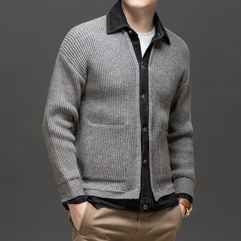 Herren Winter Strickjacke mit Strukturmuster, Knopfleiste und Kragen