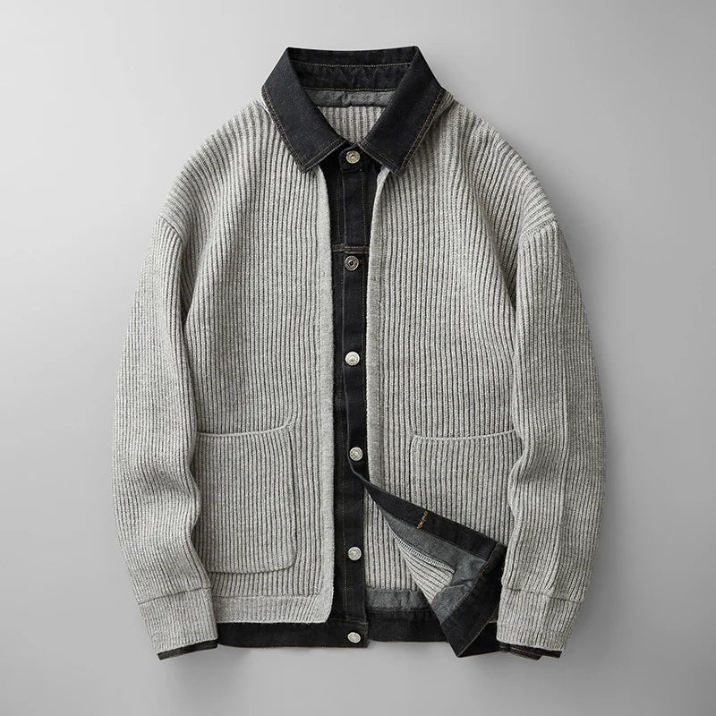 Herren Winter Strickjacke mit Strukturmuster, Knopfleiste und Kragen