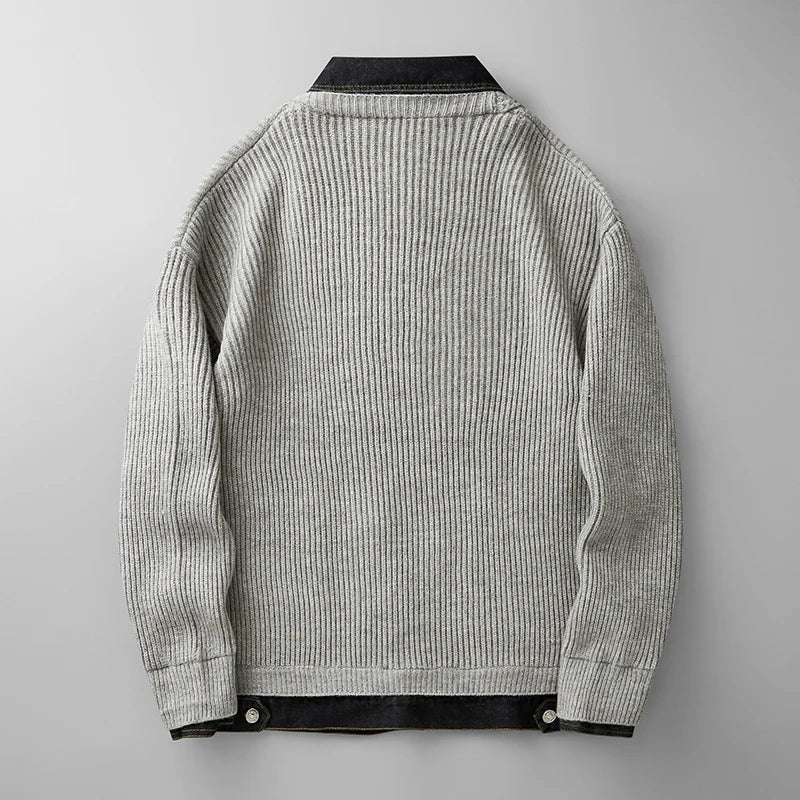 Herren Winter Strickjacke mit Strukturmuster, Knopfleiste und Kragen