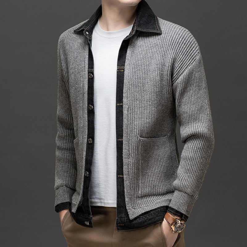 Herren Winter Strickjacke mit Strukturmuster, Knopfleiste und Kragen