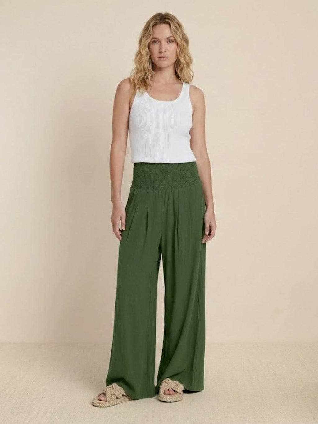 Damen Palazzohose mit Smokbund und weitem Bein - weitere Ansicht