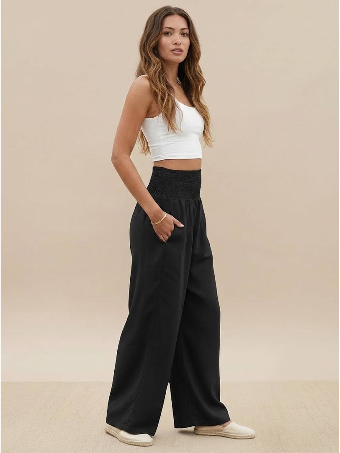 Damen Palazzohose mit Smokbund und weitem Bein - weitere Ansicht