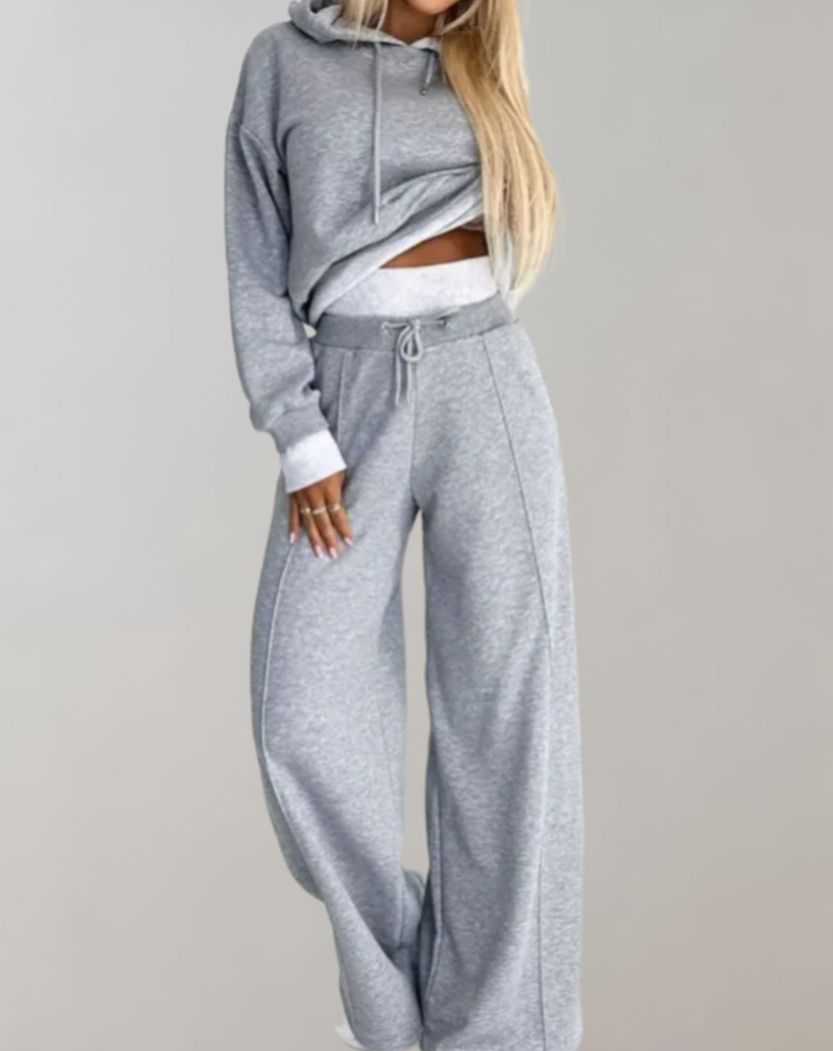 Hoodie im Set mit langer Jogginghose für Damen in Grau - Ansicht 3