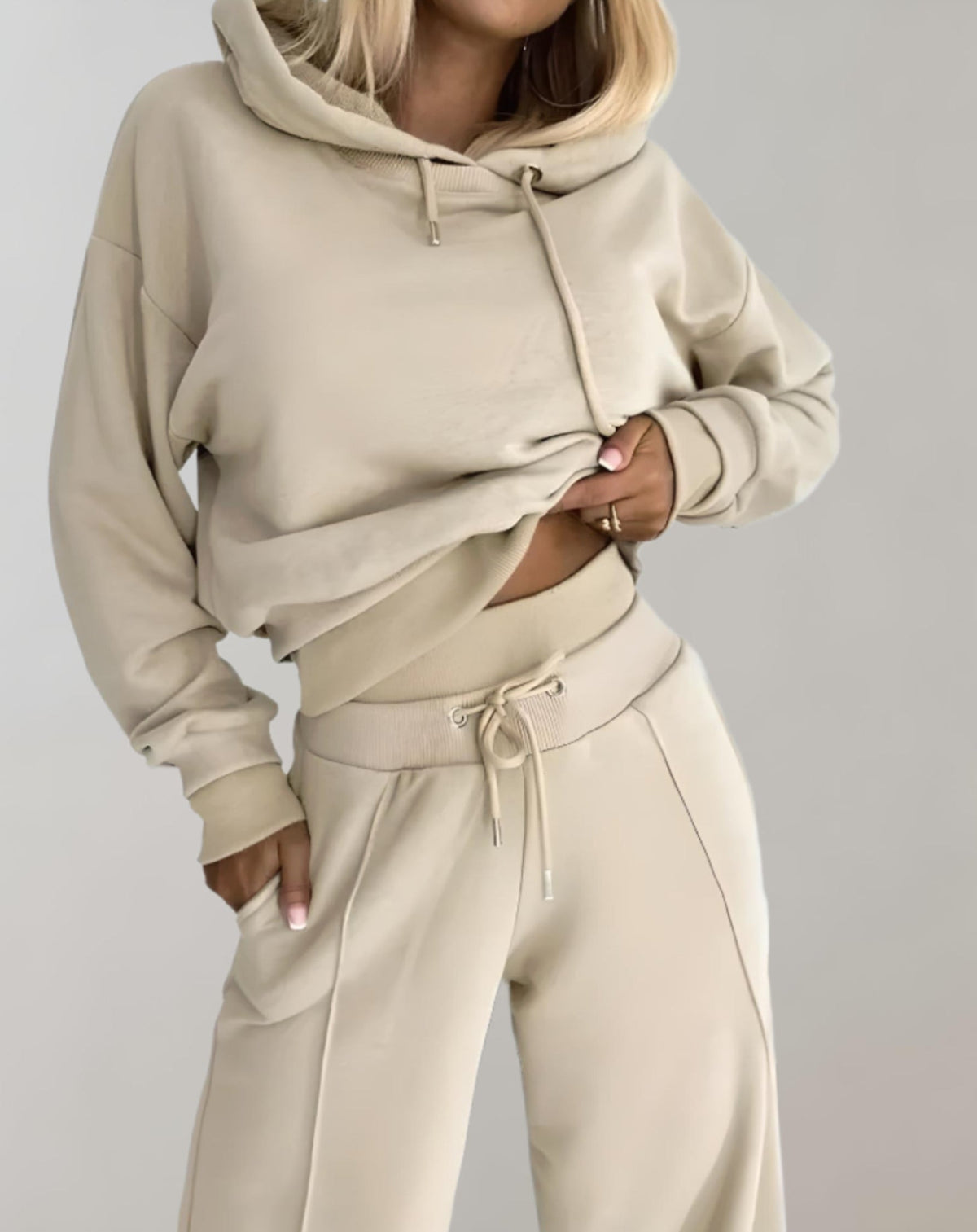 Hoodie im Set mit langer Jogginghose für Damen in Beige - Ansicht 6