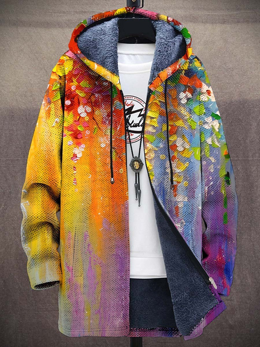 Hoodie Damen Oversize Kunstdruck mit Reißverschluss und Fleecefutter