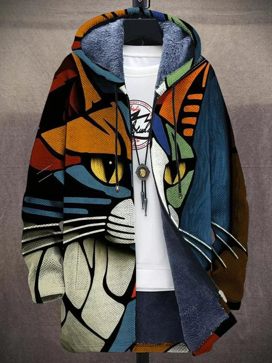 Hoodie Damen Oversize Kunstdruck mit Reißverschluss und Fleecefutter