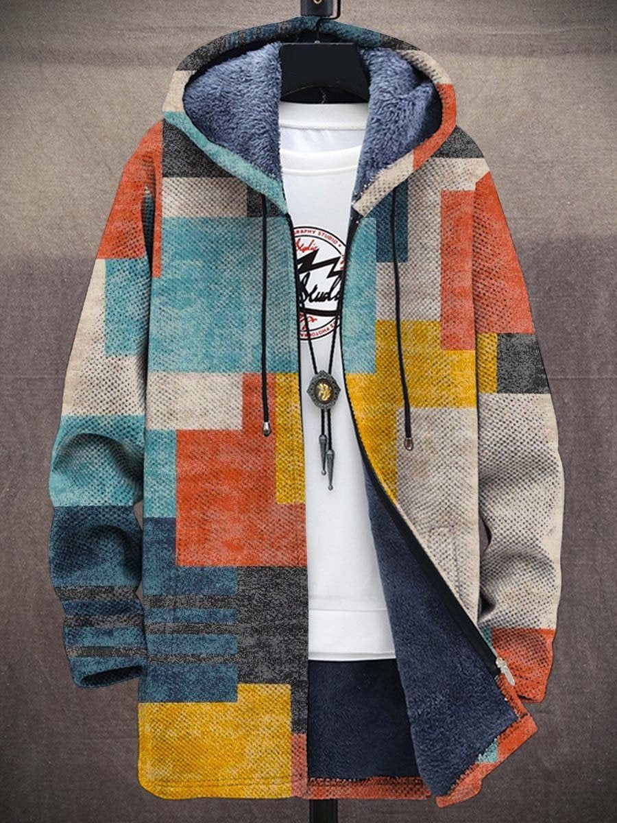 Hoodie Damen Oversize Kunstdruck mit Reißverschluss und Fleecefutter