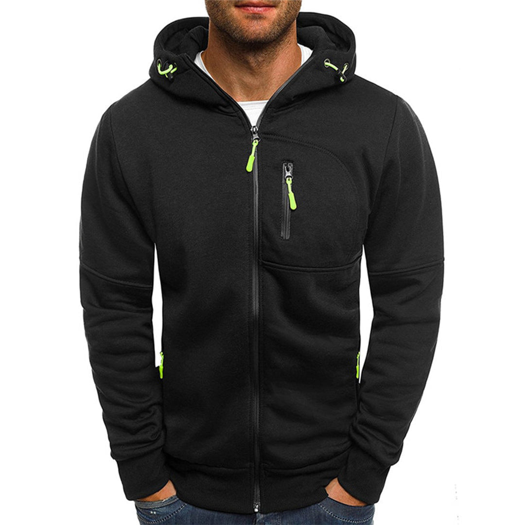 Hoodie mit durchgehendem Zipper und Kapuze für Herren in Schwarz