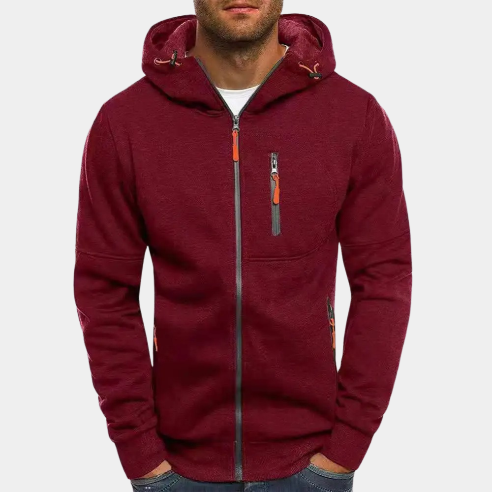 Hoodie mit durchgehendem Zipper und Kapuze für Herren in Rot - Ansicht 12
