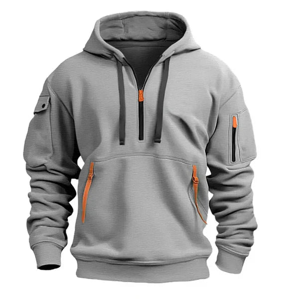 Hoodie mit Kordelkapuze und kurzem Reißverschluss für Herren in Hellgrau