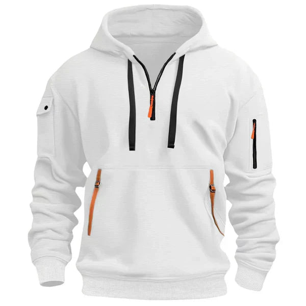 Hoodie mit Kordelkapuze und kurzem Reißverschluss für Herren in Weiß - Ansicht 2