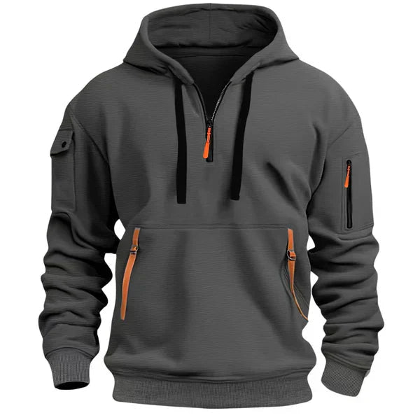 Hoodie mit Kordelkapuze und kurzem Reißverschluss für Herren in Dunkelgrau - Ansicht 4