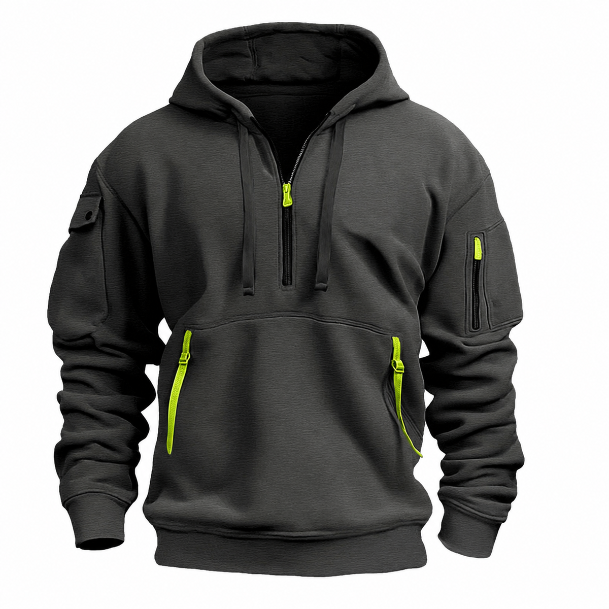 Hoodie mit Kordelkapuze und kurzem Reißverschluss für Herren in Schwarz - Ansicht 7