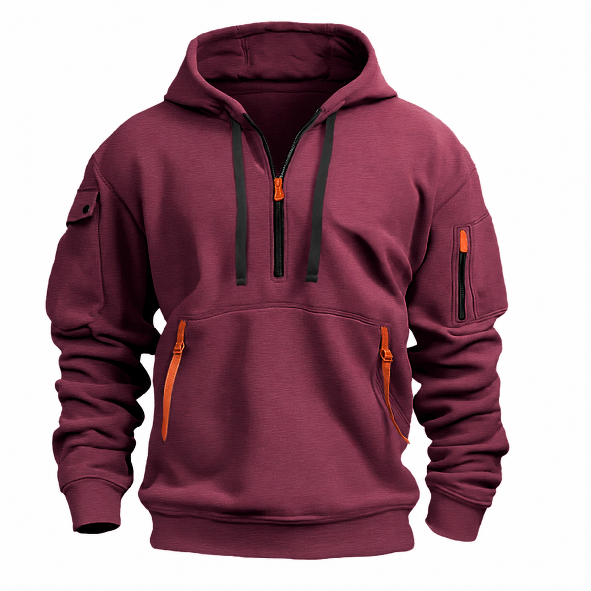 Hoodie mit Kordelkapuze und kurzem Reißverschluss für Herren in Rot - Ansicht 8