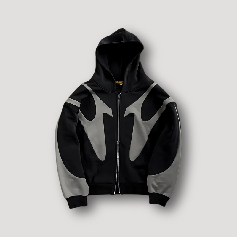 Hoodie mit Flammenmotiv und Frontreißverschluss für Herren in Schwarz