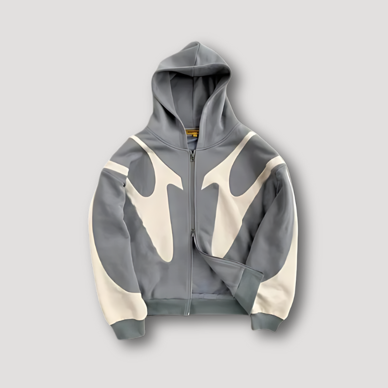Hoodie mit Flammenmotiv und Frontreißverschluss für Herren in Grau - Ansicht 3