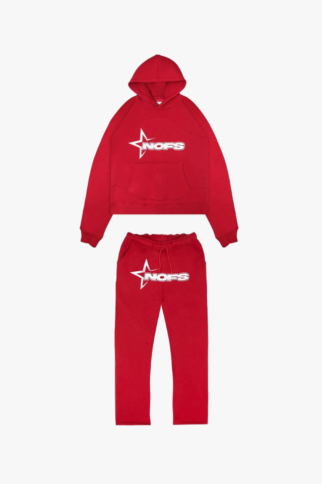 Hoodie mit Fronttasche im Set mit Trainingshose für Herren in Rot